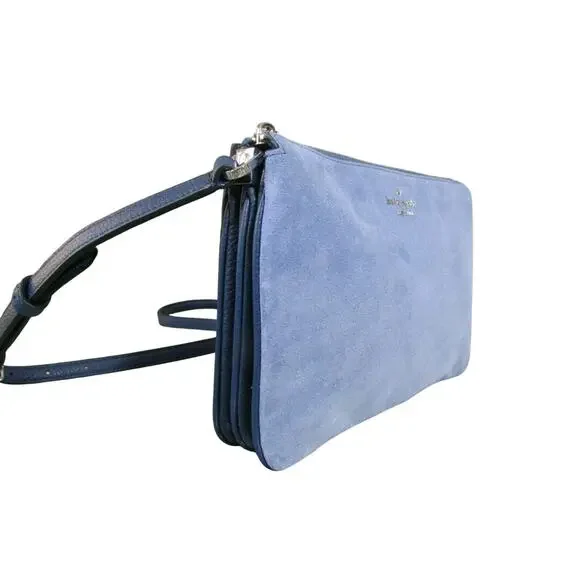 Kate Spade Leila Blue Suede Leather Crossbody Purse Bag Handbag Blueberry